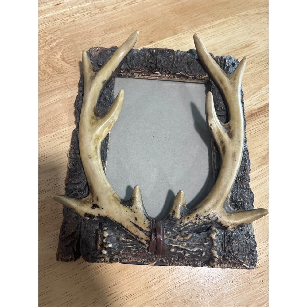 Rustic Picture Frame Featuring Antlers, Holds 5x7 Photograph. Frame Size 8x10